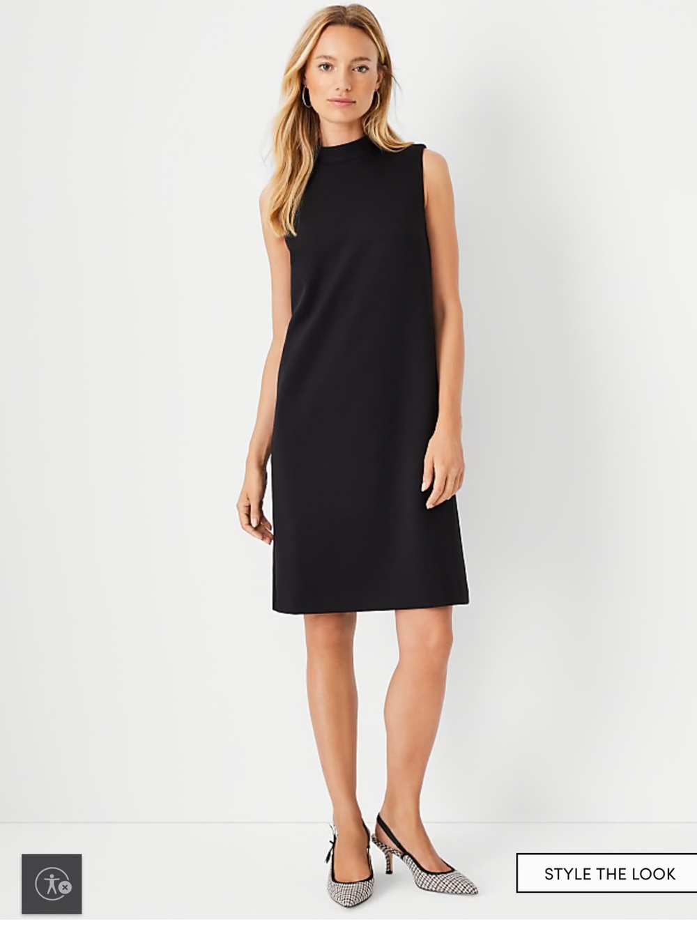 Ann Taylor The Mock Neck Shift Dress in Double Knit in Black